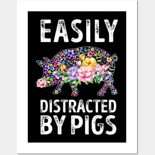 Easily Distracted By Pigs Posters and Art